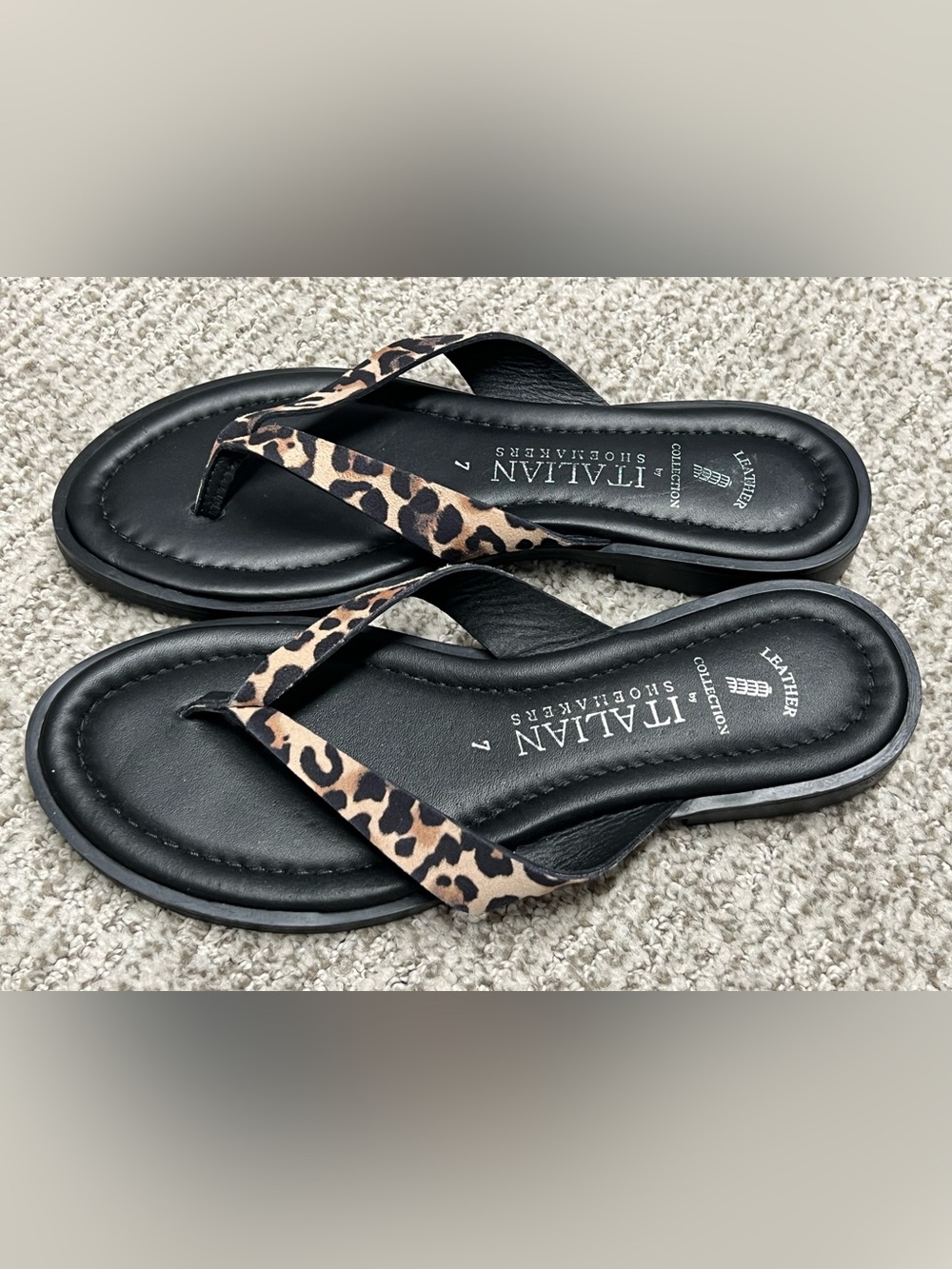 Italian Shoemakers leopard print leather flip flop sandals 7 M